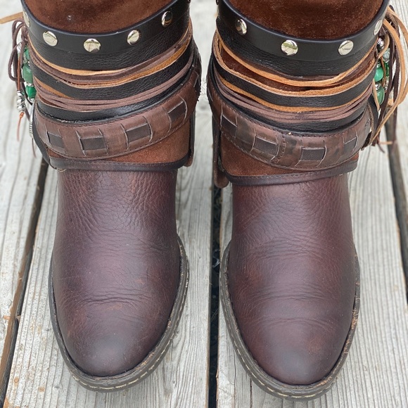 Size 9 Brown Leather Fringe Boots Boho - Picture 7 of 7